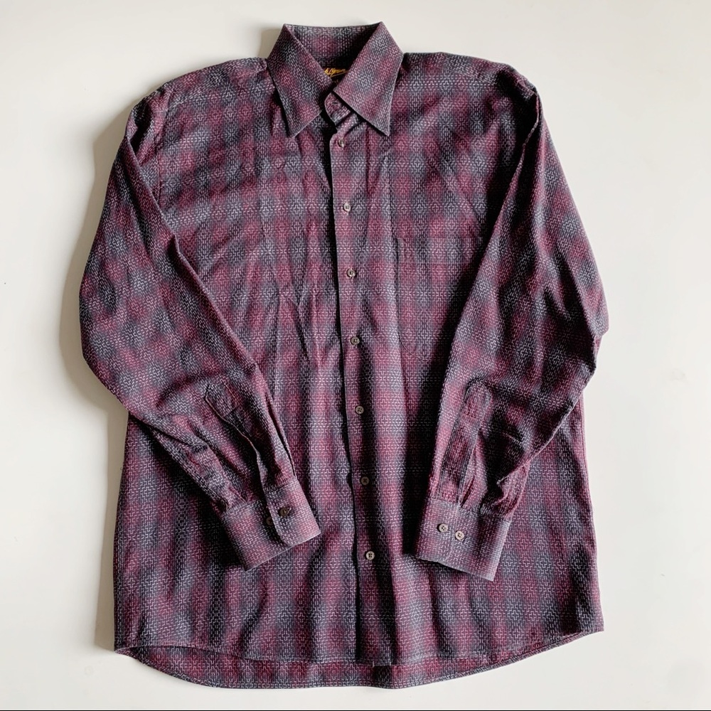 Jack Lipson Button Front Shirt Casual Geometric Pattern Black Size Medium